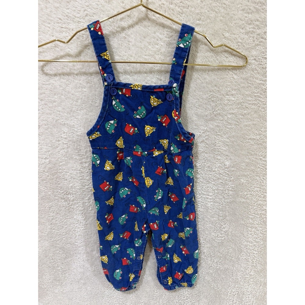 Vintage Toddletime Kids Blue Corduroy Cars Trucks Overalls Size 12 Months USA